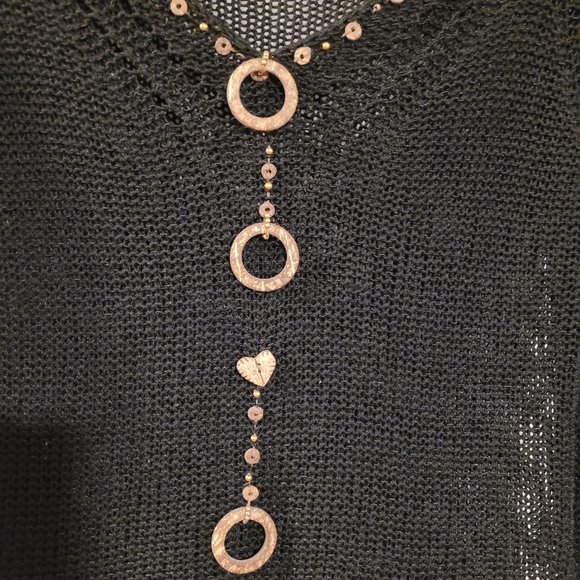 BCBG Max Azria  Long Sleeve knit top w/Wood circles & hearts. Size Small - Picture 3 of 7